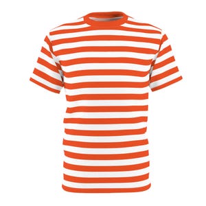 オレンジと白のストライプTシャツ、横縞の大胆なストライプ