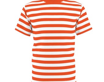 オレンジと白のストライプTシャツ、横縞の大胆なストライプデザイナー