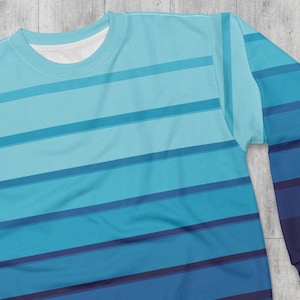 Blue Striped Sweatshirt Retro Stripe Sweater Cozy Sweatshirt Blue Sweatshirt Long Sleeve Striped Blue Monochrome Sweatshirt Gift Idea
