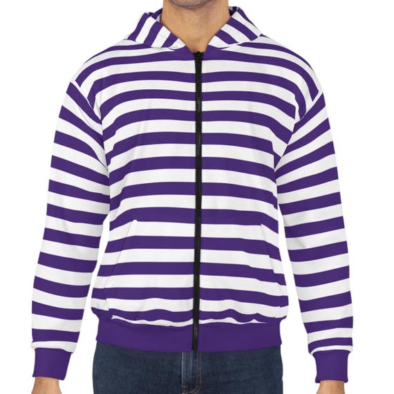 Purple Striped Zip Hoodie, Retro Team Colors Jacket - Etsy