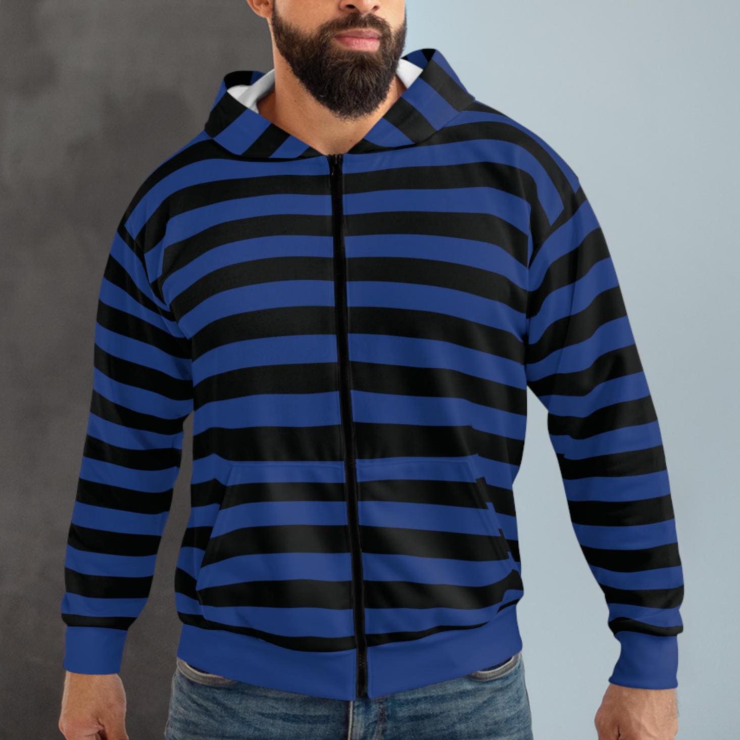 Blue & Black Striped Zip Hoodie: Punk Skater Jacket - Etsy