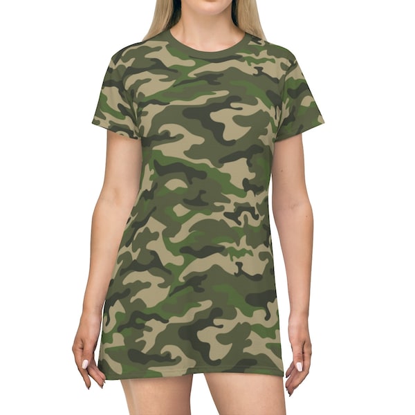 Green Camo Dress Army Dress Women's Short Sleeve Camo T-Shirt Dress Army Nightgown Camo Loungewear Gift For Her