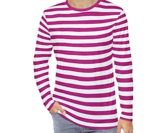 Rosa randig t-shirt herr långärmad AOP rosa & vit skjorta