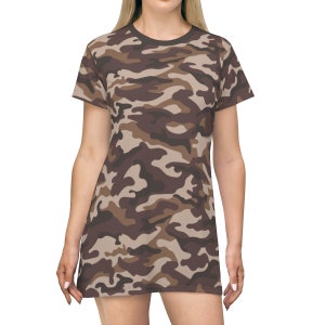 Brown Camo Dress Women&#39;s Short Sleeve Brown Camo T-Shirt Camo Nightgown Brown Camo Clothing Hunting Camo Dress Gift For Her
