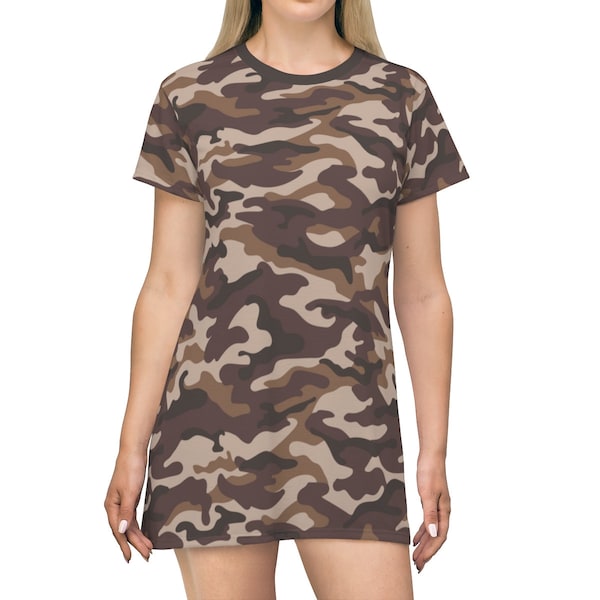 Brown Camo Dress Camouflage Dress Women's Brown Camo Short Sleeve T-Shirt Camo Nightgown Brown Camo Loungewear