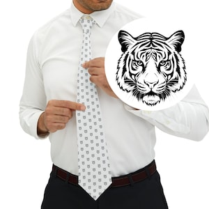 Bengal Tiger Face Necktie: Black & White Polyester Tie