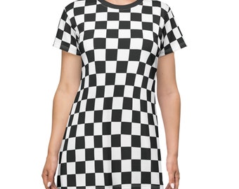 Checker Box Women Dress Clothing Racing Flag White Black Red Pink