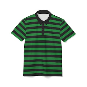 Green & Black Striped Polo Shirt: Unisex Gothic Rocker Style
