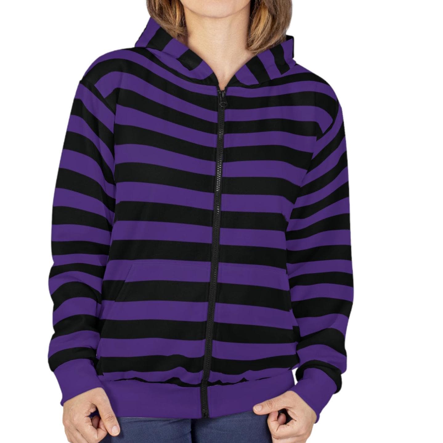 Purple & Black Striped Zip Hoodie Team Colors Jacket Striped