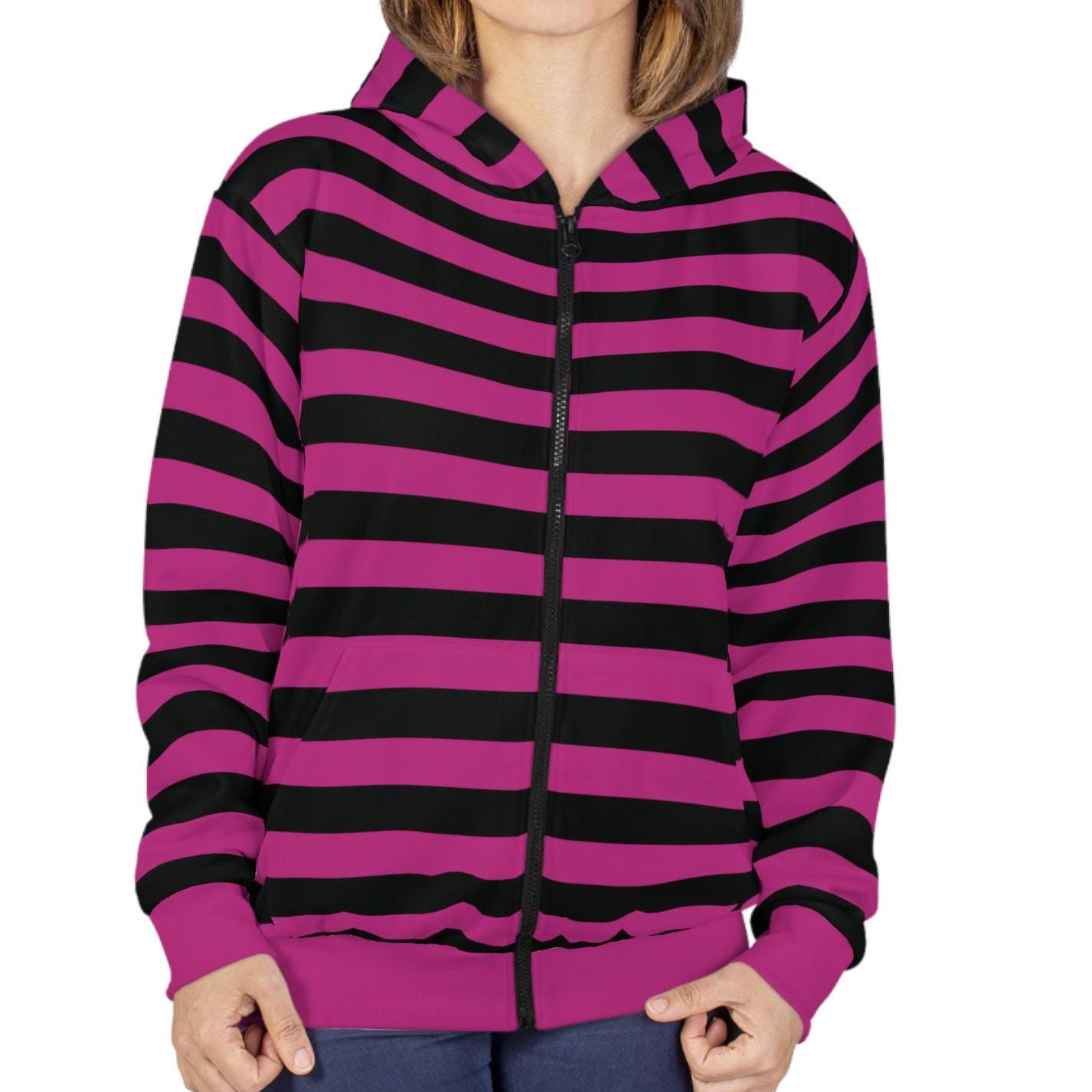 Hot Pink & Black Striped Zip Hoodie: Girly Punk Jacket - Etsy