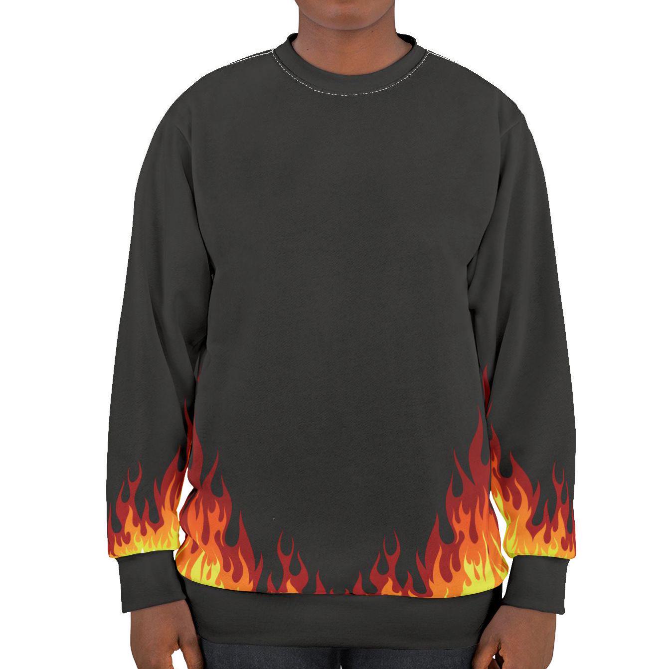 Fire Sweatshirt Flames Sweatshirt Black & Red Crewneck Hot Sweater 