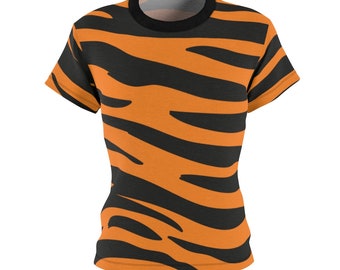 Women's Orange & Black T-Shirt Bengal Tiger Striped T-Shirt Cincinnati Football Fan Tshirt Orange Tiger Striped Short Sleeve T-Shirt