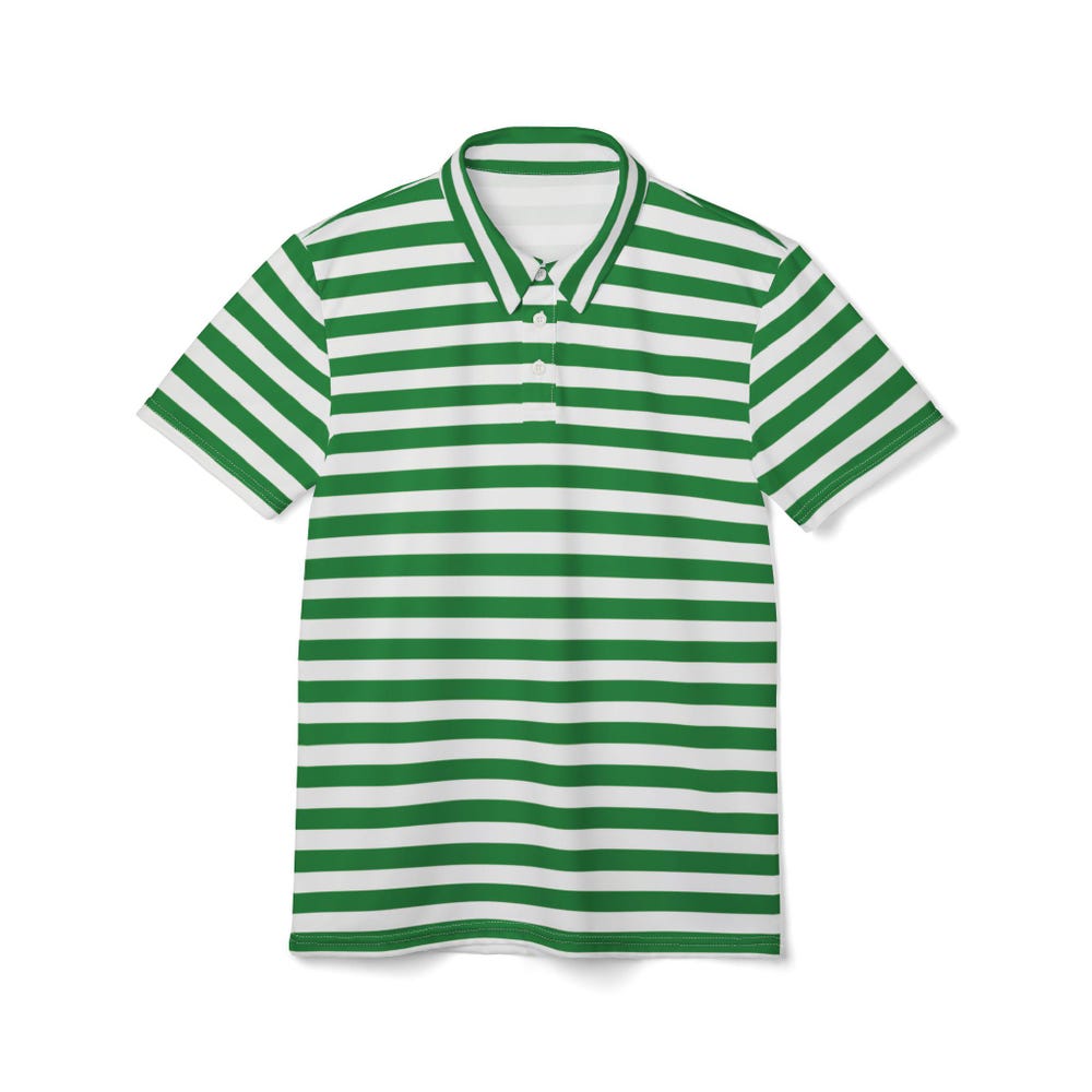Green Striped Polo Shirt Christmas Polo Shirt Green & White Striped Polo Unisex Short Sleeve Christmas Striped Polo Shirt