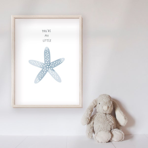 Blue starfish print, Ocean nursery decor, You're my little star downloadable poster, Baby room decor posters aesthetic, watercolor wall art