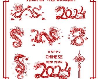 2024 Dragon SVG - Year Of The Dragon - Lunar new year 2024 svg - Chinese New Year Card T-Shirt Decoration Decal Sticker- Chinese Zodiac 2024