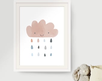Rosa minimalistische Regenwolke, Kinderzimmer Wandkunst, niedliche Wolke Druck Mädchen Raumdekor, Spielzimmer Wandkunst Baby-Dusche-Geschenk, rosa Kinderzimmer Kunstwerk