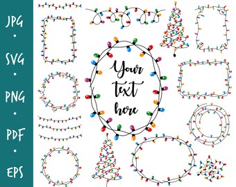 Lichterkette SVG, Vektor Weihnachtsrahmen, SVG Urlaub Ornamente, Weihnachtslichter Clip Art, SVG Weihnachtsdekorationen