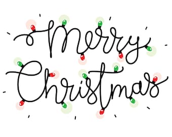 Merry Christmas SVG druckbare Vektorgrafik, Lichterkette, Weihnachtsfamilie Zitate SVG, Cut File, Frohe Weihnachten Glühbirne