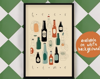 Bar Warenkorb Kunst, Bier Poster, Freund Geburtstagsgeschenk, Haus am See, Mann Höhle Dekor, Bier Liebhaber Geschenk, Single Line Art, sofort Download