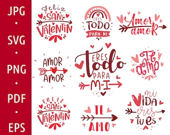Spanisches San Valentin svg Bundle, Amor PNG und Español, te Amo print, Bundle de SVG und Español, Valentinskarte druckbar, Valentines Shirt svg
