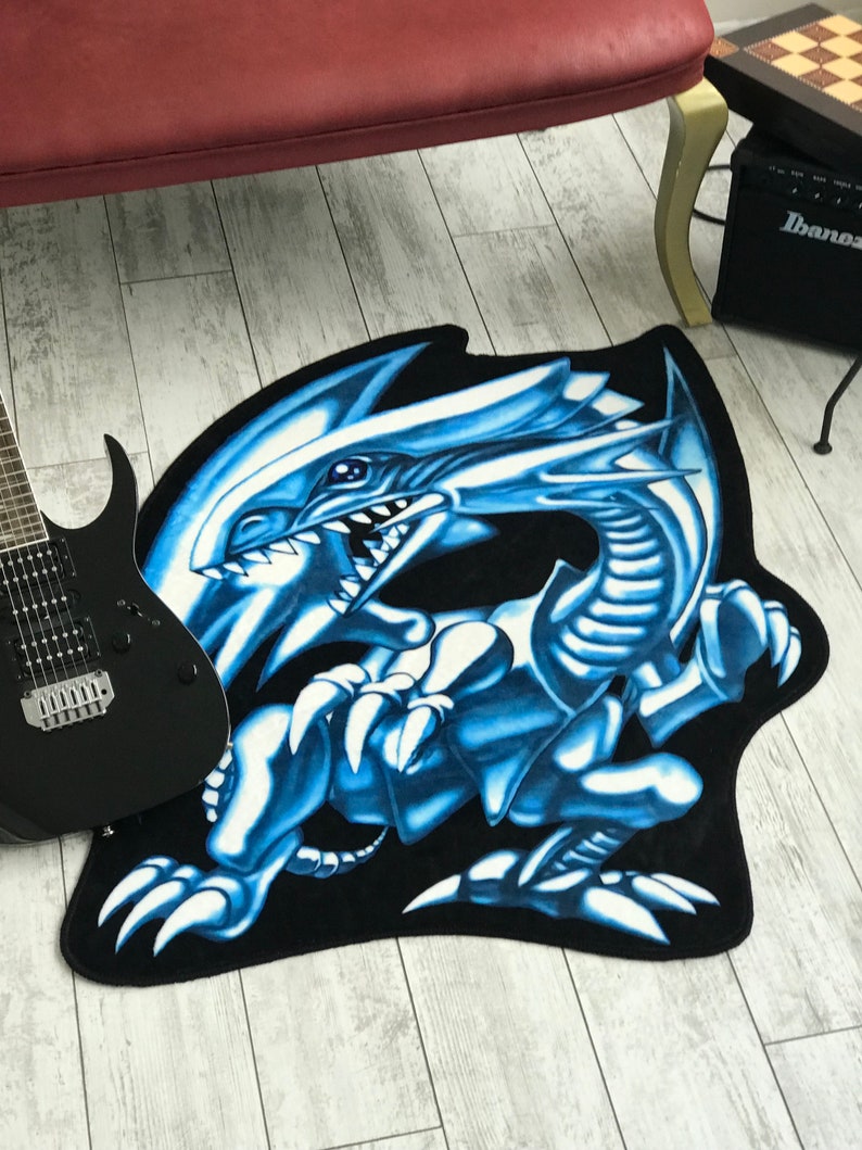 Blue Eyes White Dragon Rug Anime Yu Gi Oh Decor Kids Living Etsy