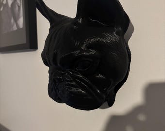 3D printed replica of a French bulldog head for hanging