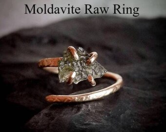 Bague certifiée moldavite brute, 100 % pierres précieuses naturelles de République tchèque, bague réglable de créateur en argent sterling massif 925 fait main