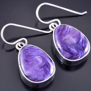 Charoite Natural Gemstone 925 Solid Sterling Silver Handmade Earring