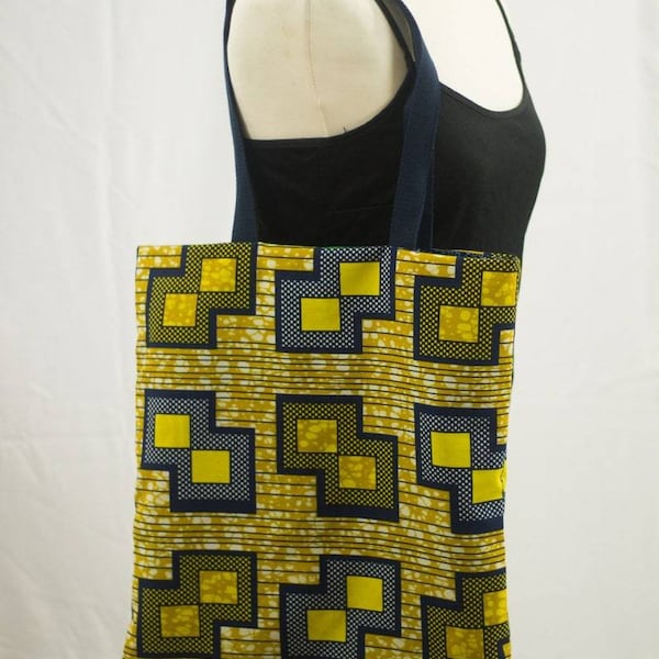 multi-coloured reusable African wax tote bag, Ankara fabric medium tote bag, heart print shopping bag, Cotton library book bag