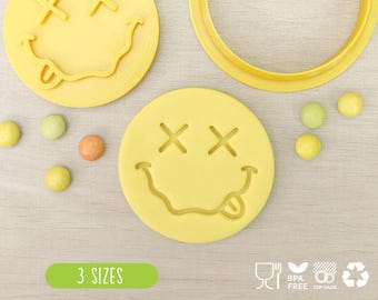 X Eyes Smiling Face Emoji Cookie Cutter & Fondant Stamp