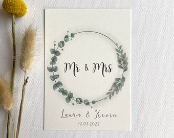 Glückwunschkarte zur Hochzeit | Mr. and Mrs. | personalisierbar |Naturpapier | Aquarellillustration | DIN A6