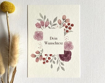 Individualisierbare Postkarte | Blumenrahmen | verschiedene Anlässe| Liebe | Hochzeit | Taufe | Geburtstag | DIN A6 | Naturpapier