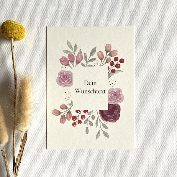 Individualisierbare Postkarte | Blumenrahmen | verschiedene Anlässe| Liebe | Hochzeit | Taufe | Geburtstag | DIN A6 | Naturpapier