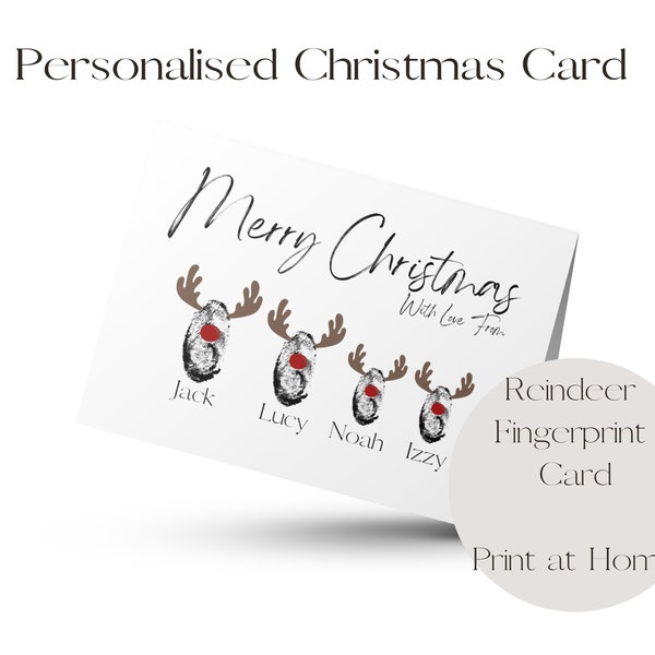 Personalisierte Weihnachtskarte, Personalisierte Weihnachtskarte, Fingerabdruck Rentier, personalisierte Weihnachtskarte, Aquarell, Frohe Feiertage, Frohe Weihnachten,