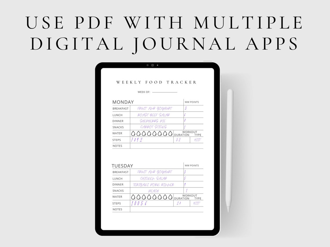 Weight Watchers Printable, Diet Daily Planner, Weekly Planner, Digital ...