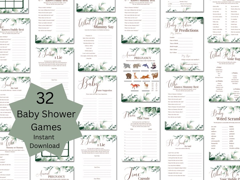 Printable Baby Shower Party Game Bundle Fun Baby Party Games - Etsy
