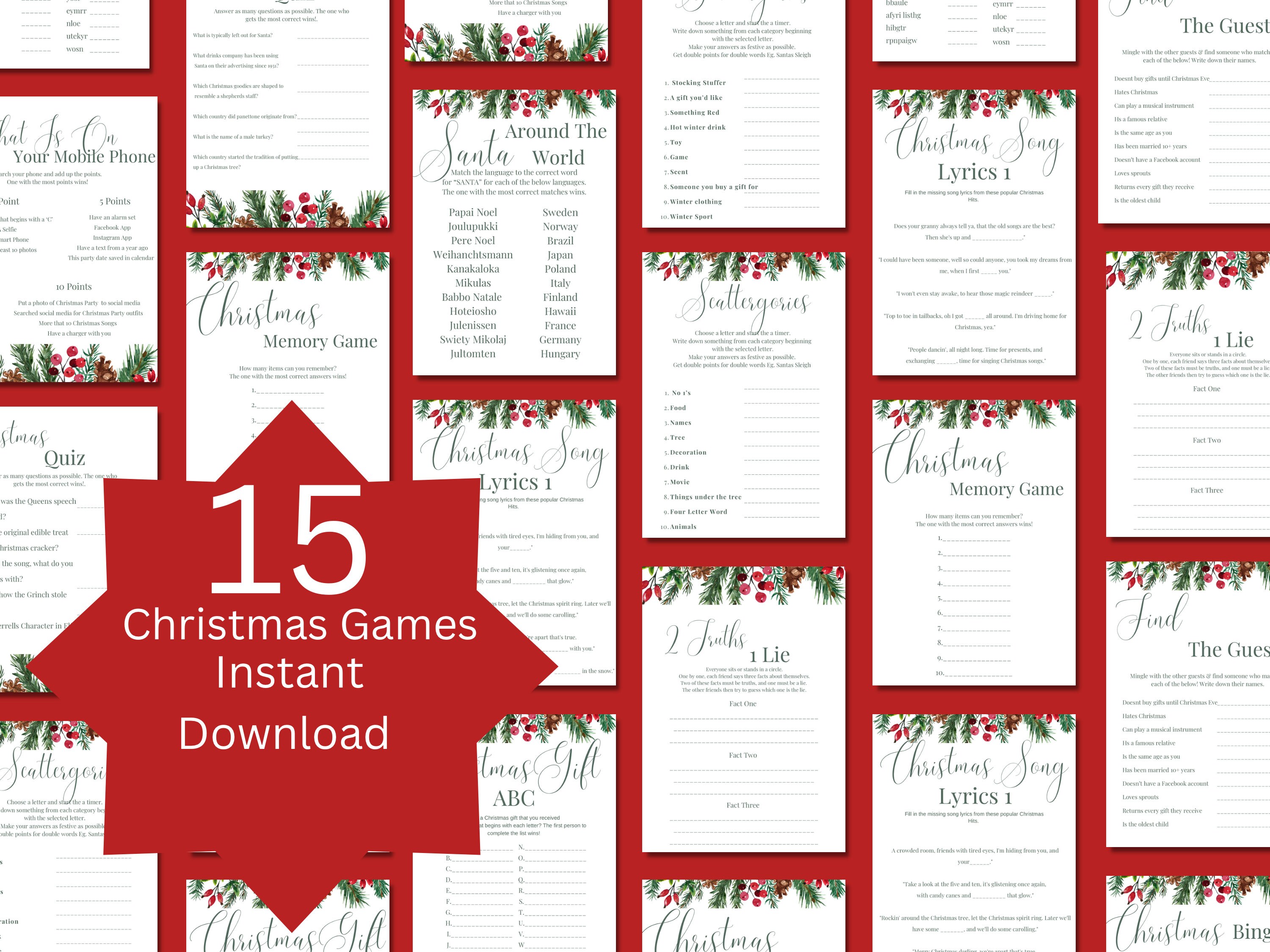 Printable Christmas Party Game Bundle Fun Family Games for - Etsy