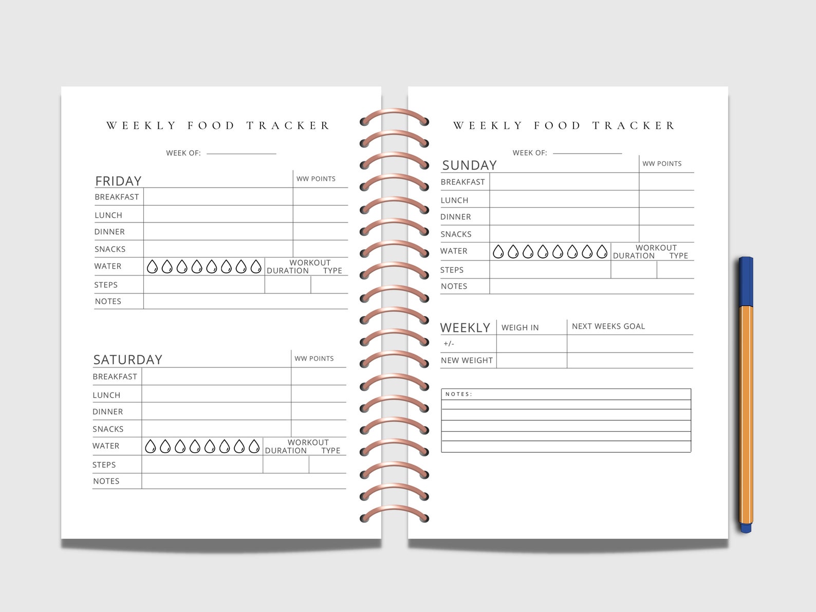Weight Watchers Printable, Diet Daily Planner, Weekly Planner, Digital ...