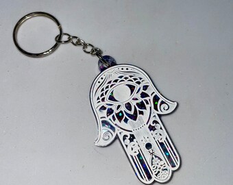 Hamsa hand keyring, good luck charm, good luck keyring, key ring, key chain, hand of Fatima, buddhist keyring, Buddhist gifts, spiritual