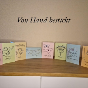 Geburtstagskarten, Grußkarten von Hand bestickt