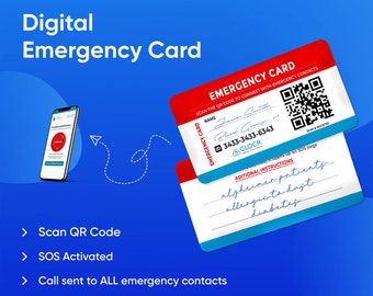 Digital Emergency Card, Emergency Wallet ID Card, In Case of Emergency Card, Emergency Contacts, GPS Alerts