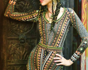 Long sleeve body suit, festival outfit, dance bodysuit woman, custom dance leotard, festival wear, ethnic outfit with embroidery print