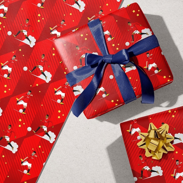 Manchester Football Wrapping Paper | Rashford & Bruno | Manchester Gift | Football Gift Wrap