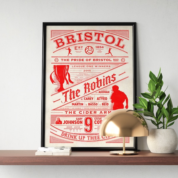 Bristol City Retro History Print | Bristol City Poster | The Robins | Bristol City Gift | Football, Soccer, Gifts for him