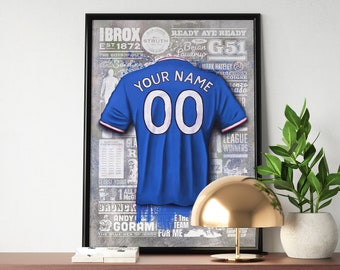 Personalised Rangers Shirt Print | Rangers Poster | Rangers Gift | Print Wall Art, Football, Soccer, Birthday Gift