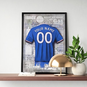 Personalised Rangers Shirt Print | Rangers Poster | Rangers Gift | Print Wall Art, Football, Soccer, Birthday Gift