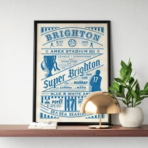 Brighton Hove Albion Print | Vintage Poster | Brighton Poster | Brighton Gift | Football, Soccer, Birthday Gift