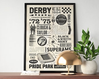 Derby County History Print | Derby County Retro Poster | The Rams | Derby Gift, Wall Art, Wall Decor