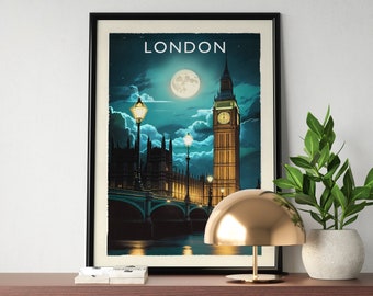 London Big Ben Retro Print | London Art | London Travel Print | London Poster, London Wall Art