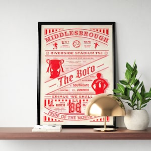 Middlesbrough Retro History Print | Middlesbrough Poster | The Boro | Middlesbrough Gift | Football, Soccer, Birthday Gift